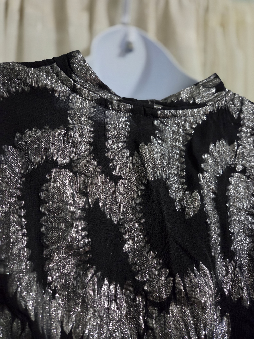 Kaktus Black & Silver Tie-Front Metallic Blouse - Picture 6 of 8